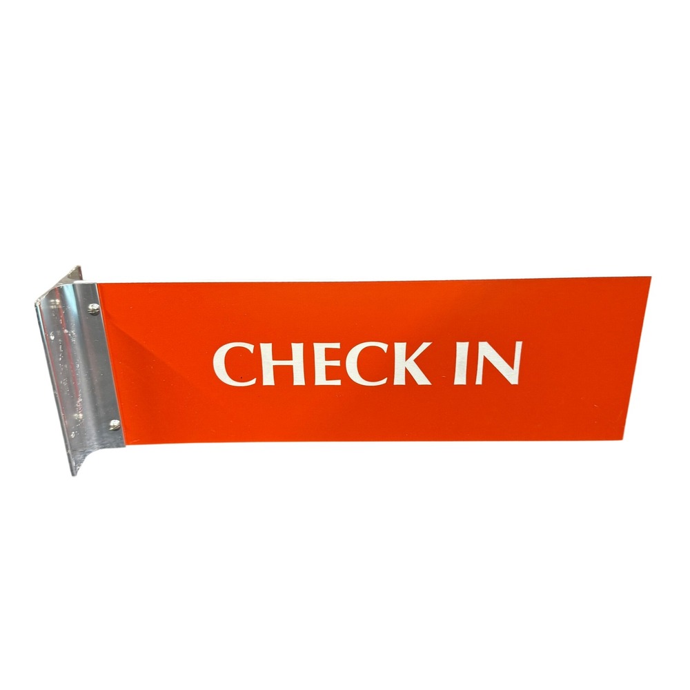 Check In Wall Mount Projecting Corridor Sign 4x12" Red & White w/ Bracket Double